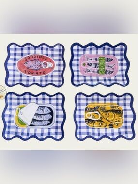 C&C California Sardine Melamine plates set of 4 NEW